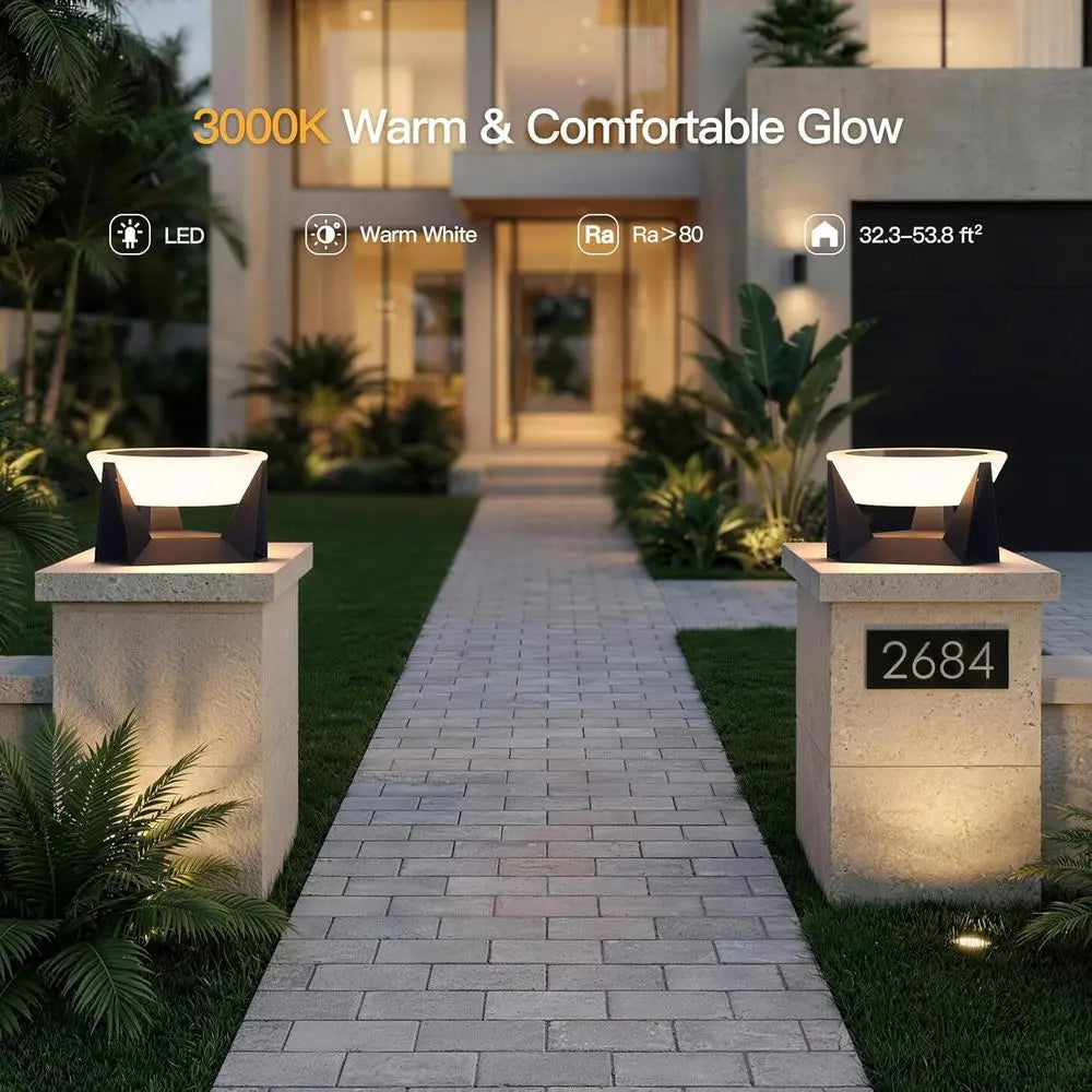 r Post Lights, 15" Outdoor Column Light Waterproo, 3000K Lighting ern Pillar Lights, Dusk to Large r Lantern, Patio LED Round
