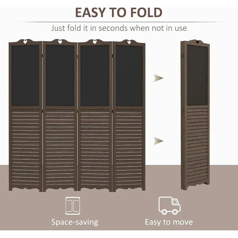 4-Panel Folding Room Divider with Blackboard, 5.5 Ft Tall