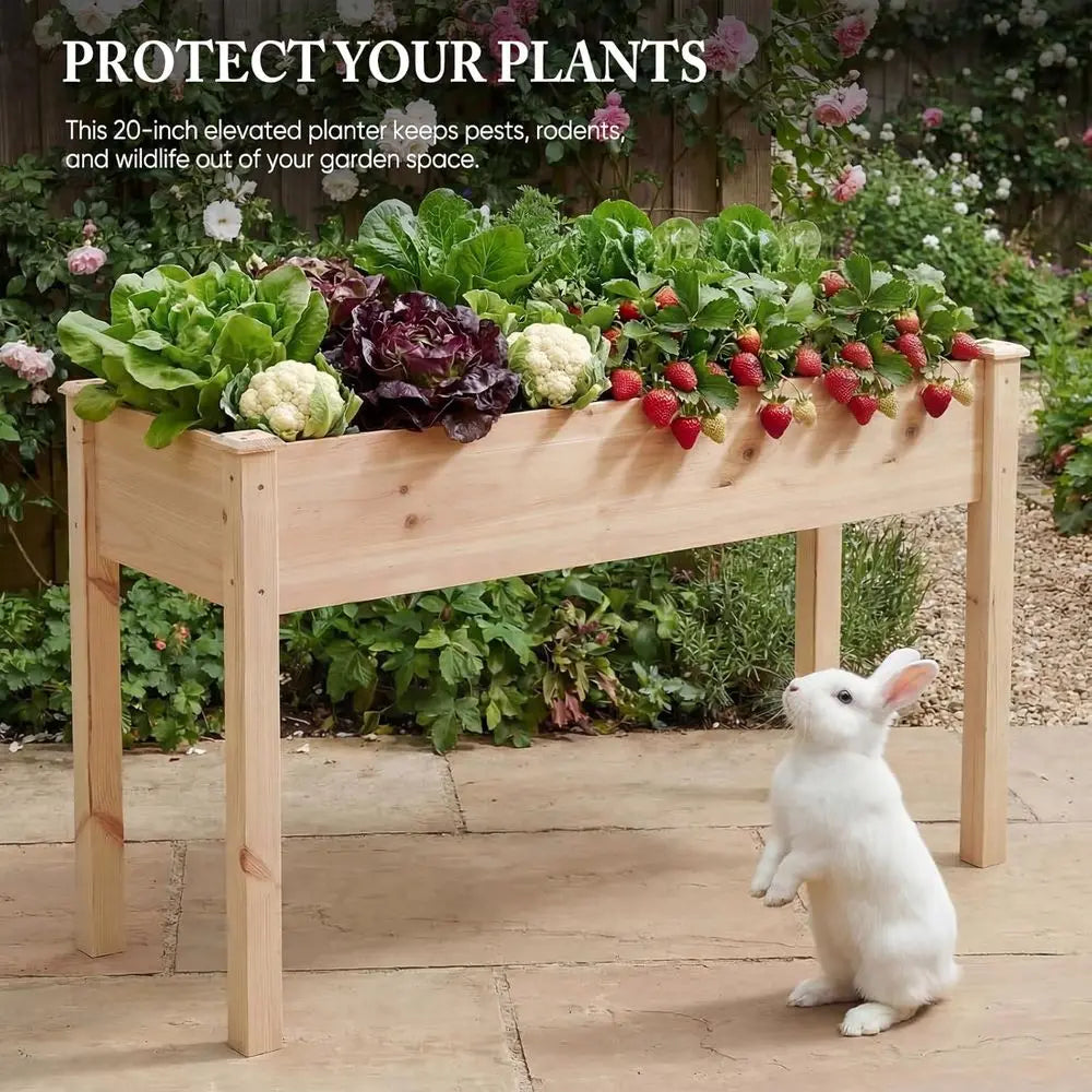 Raised Garden Bed with Legs, 34x18x30 Inch Planter Box Outdoor with Liner or Herbs lowers Vegetables, Elevated Wooden Gard