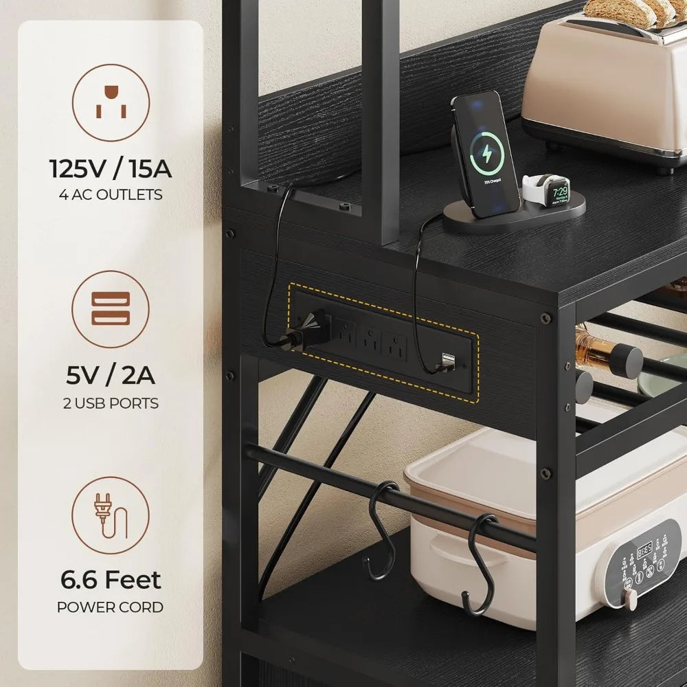 Bakers Rack with Power Outlet, 47.2in Microwave Stand