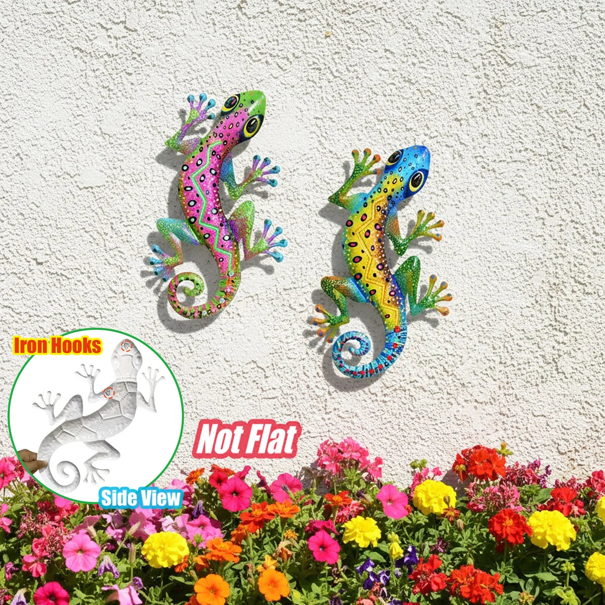 Large Metal Gecko Wall Art Decor, 3D Iron Lizard Sculpture Hanging Ornament for Outdoor Garden, Patio, Porch - Mother's Day Gift