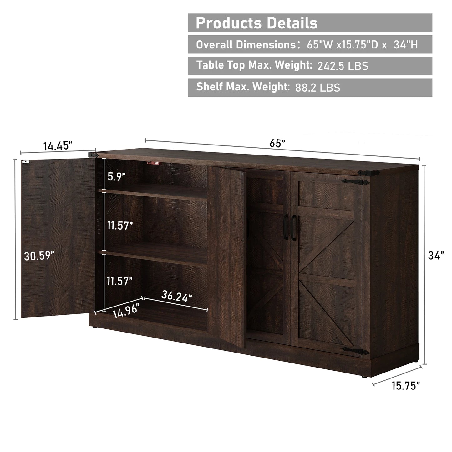 Buffet Cabinet Coffee Bar Cabinet with Drawers & Doors
