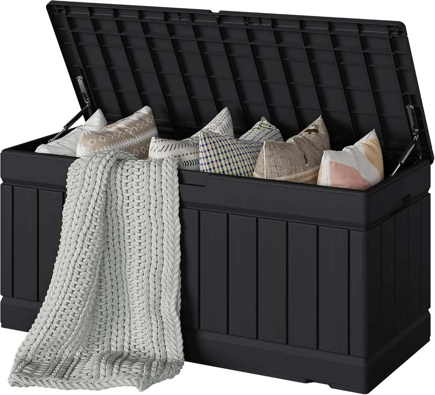 78 Gallon Waterproof Outdoor Storage Box with Lockable Lid, Patio Furniture Bench for Garden Tools and Pool Supplies