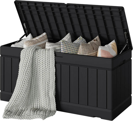 78 Gallon Waterproof Outdoor Storage Box with Lockable Lid, Patio Furniture Bench for Garden Tools and Pool Supplies