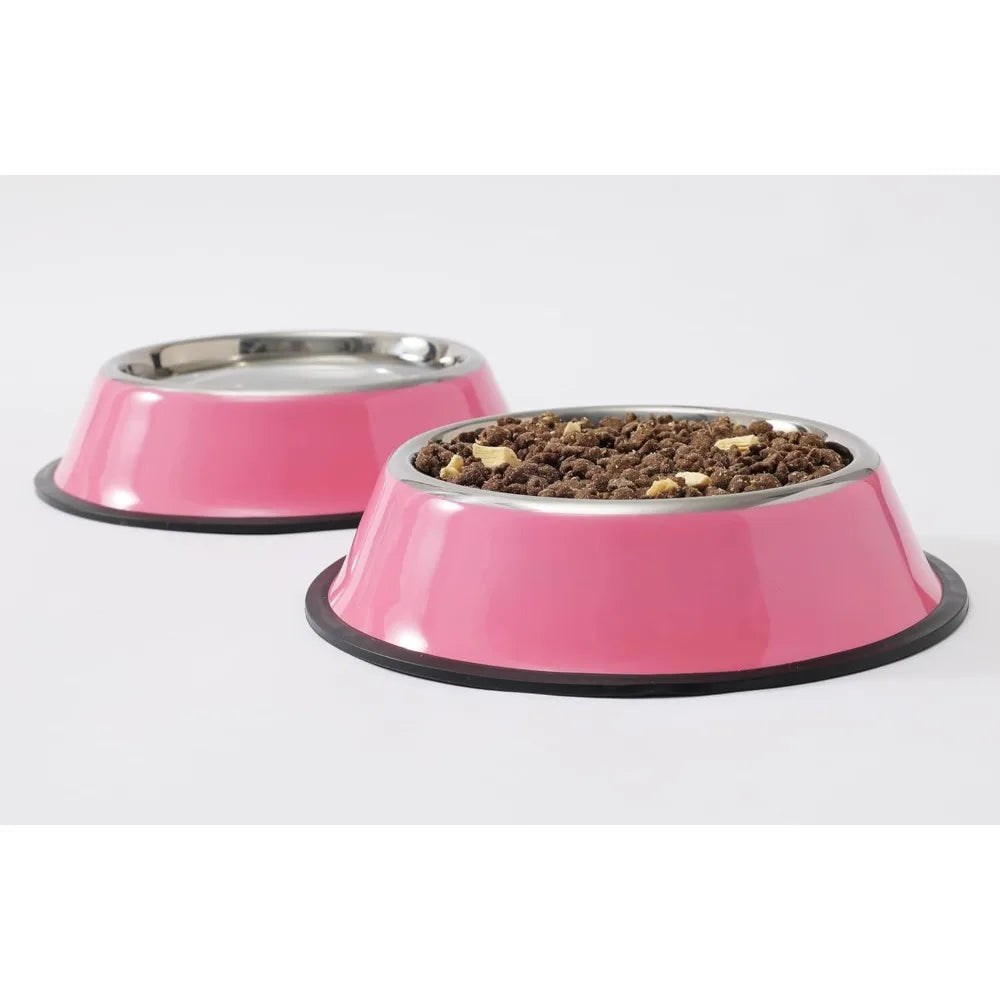 Stainless Steel Dog Bowls, Food and Water Non Slip Anti Skid Stackable Pet Puppy Dishes for Small, Medium and Large Dogs (2 Pack