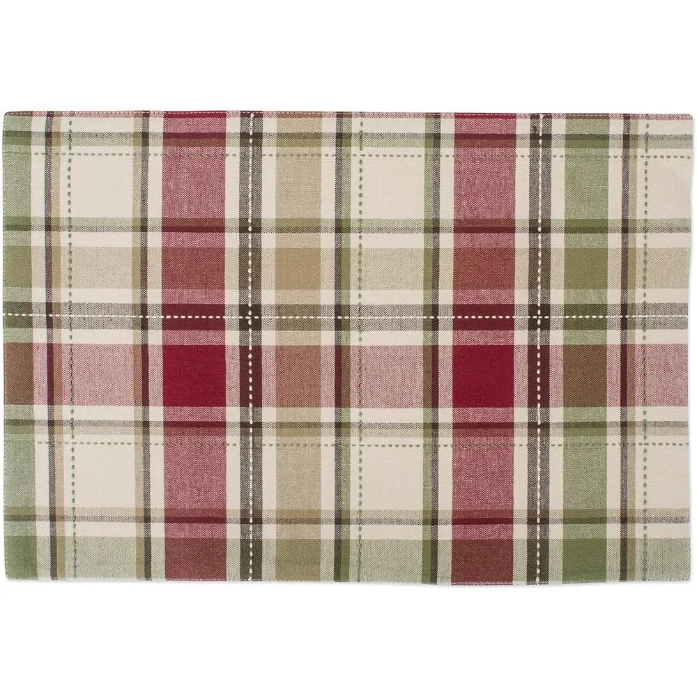 Reusable Cotton Fabric Placemat Set 13x19 Rustic Homespun Plaid Perfect Fall Thanksgiving Dining Table Decor 4 Pieces