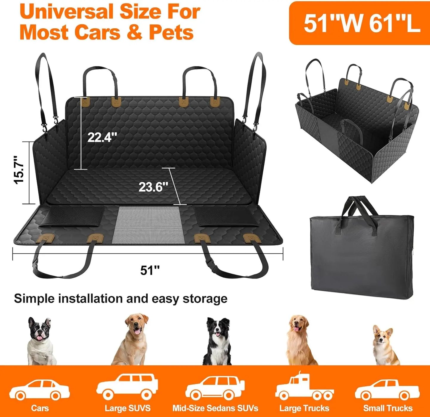Waterproof Pet Foldable Dog Car Seat  Car Pet Seat Safety Hammock Rear Back Seat Protector