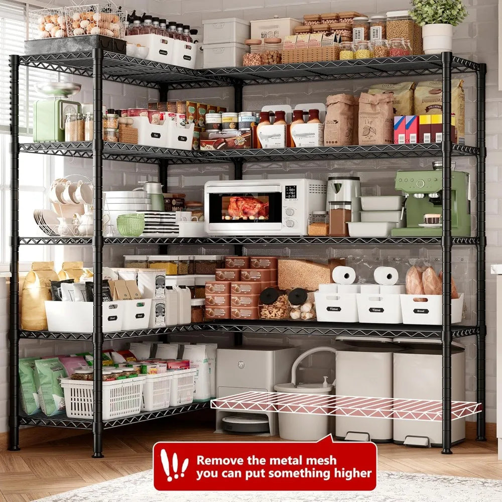 70"W Storage Shelves Load 1600LBS, Metal Shelving 5-tier Wire Shelving Unit Metal Shelves for Storage Adjustable Garage Shelving