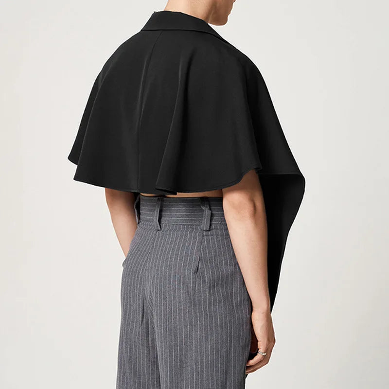 Men Turn-Down Collar Poncho Solid Color Fashion