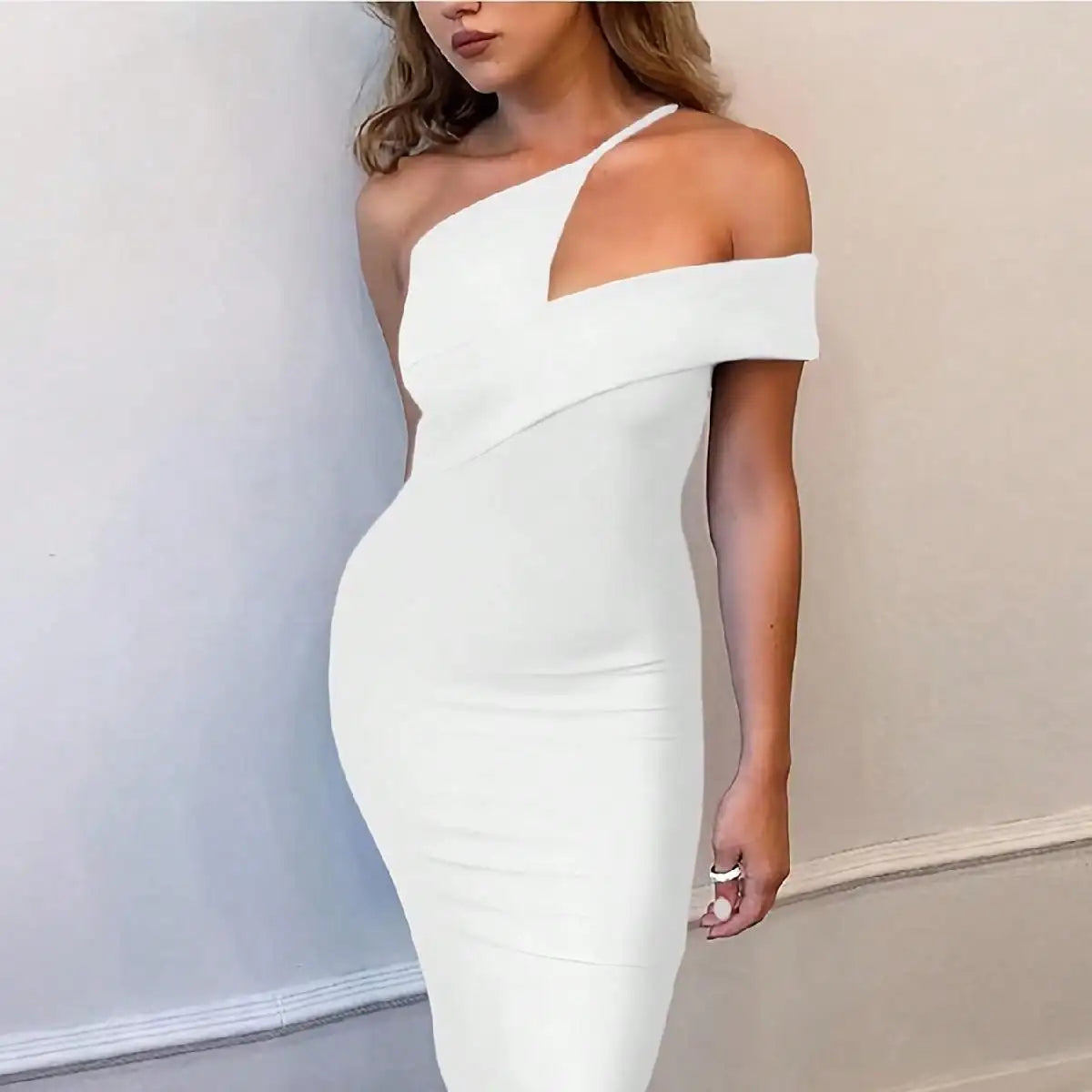 Black Bodycon Dress Evening Party Elegant Sexy One Shoulder