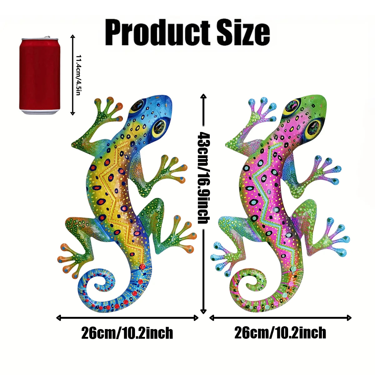 Large Metal Gecko Wall Art Decor, 3D Iron Lizard Sculpture Hanging Ornament for Outdoor Garden, Patio, Porch - Mother's Day Gift