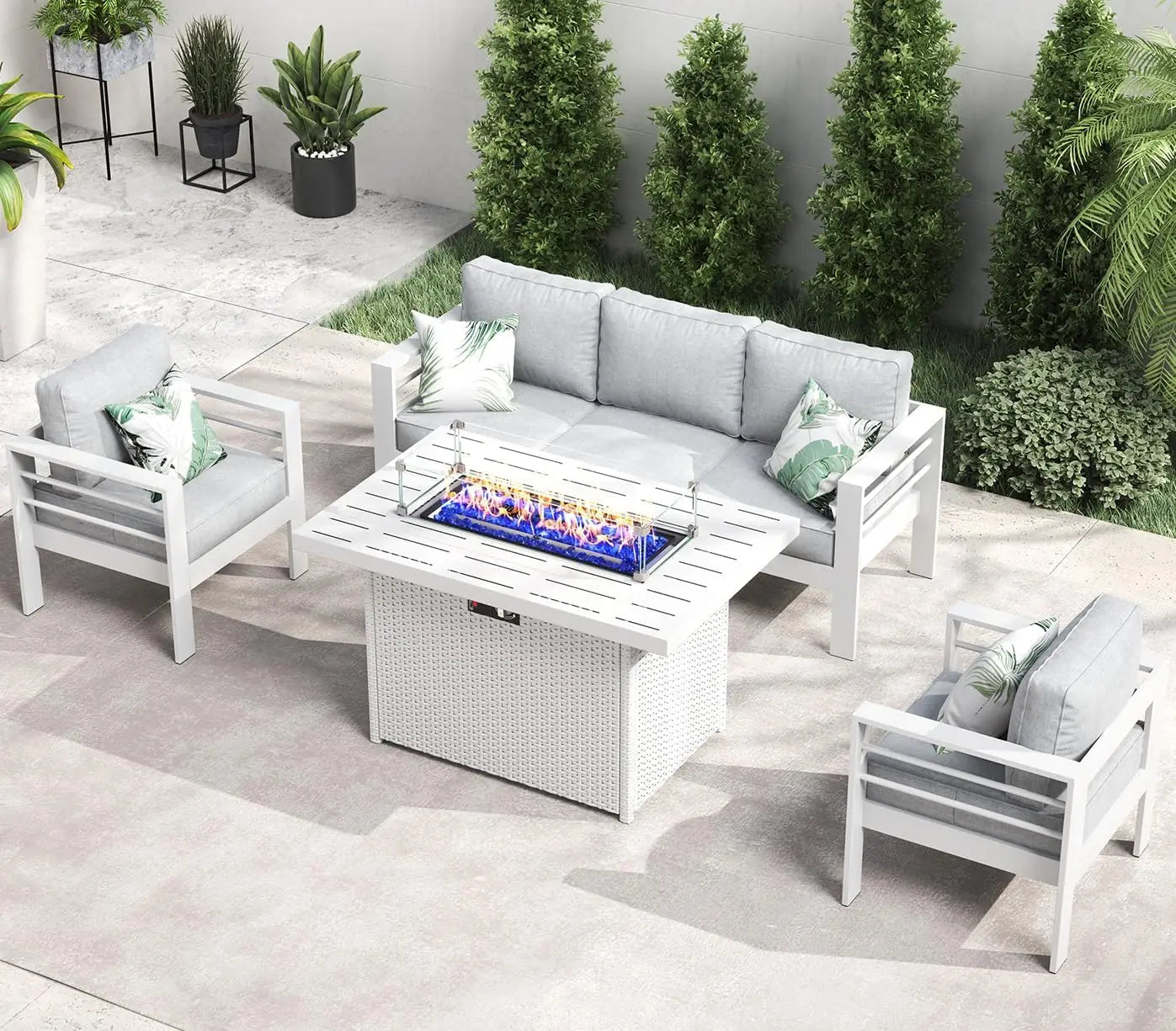 Aluminum Furniture with Fire Pit Table,