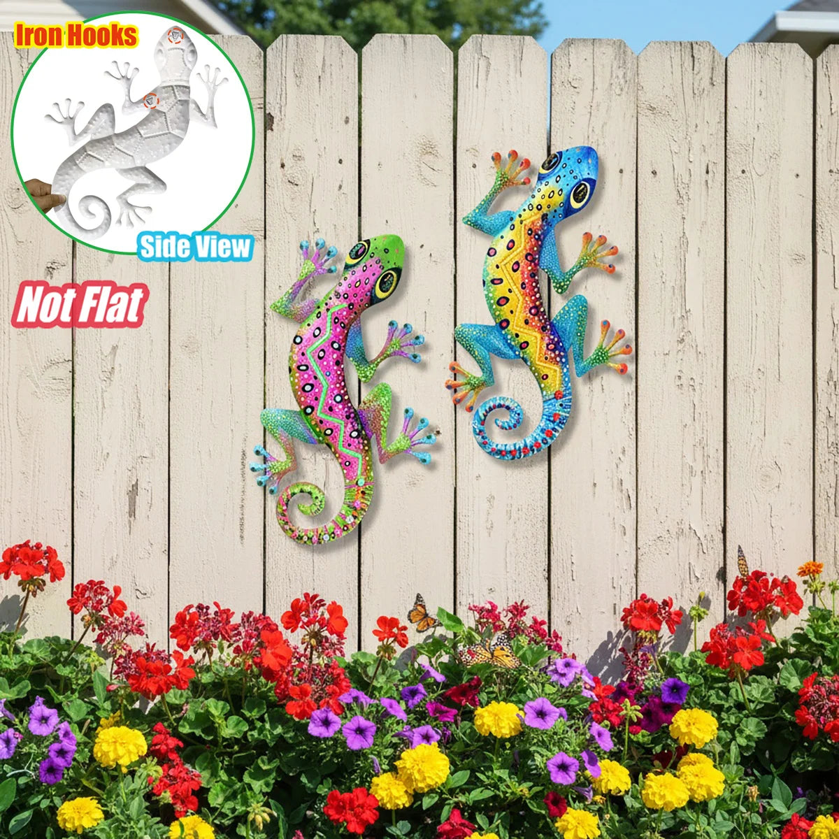 Large Metal Gecko Wall Art Decor, 3D Iron Lizard Sculpture Hanging Ornament for Outdoor Garden, Patio, Porch - Mother's Day Gift