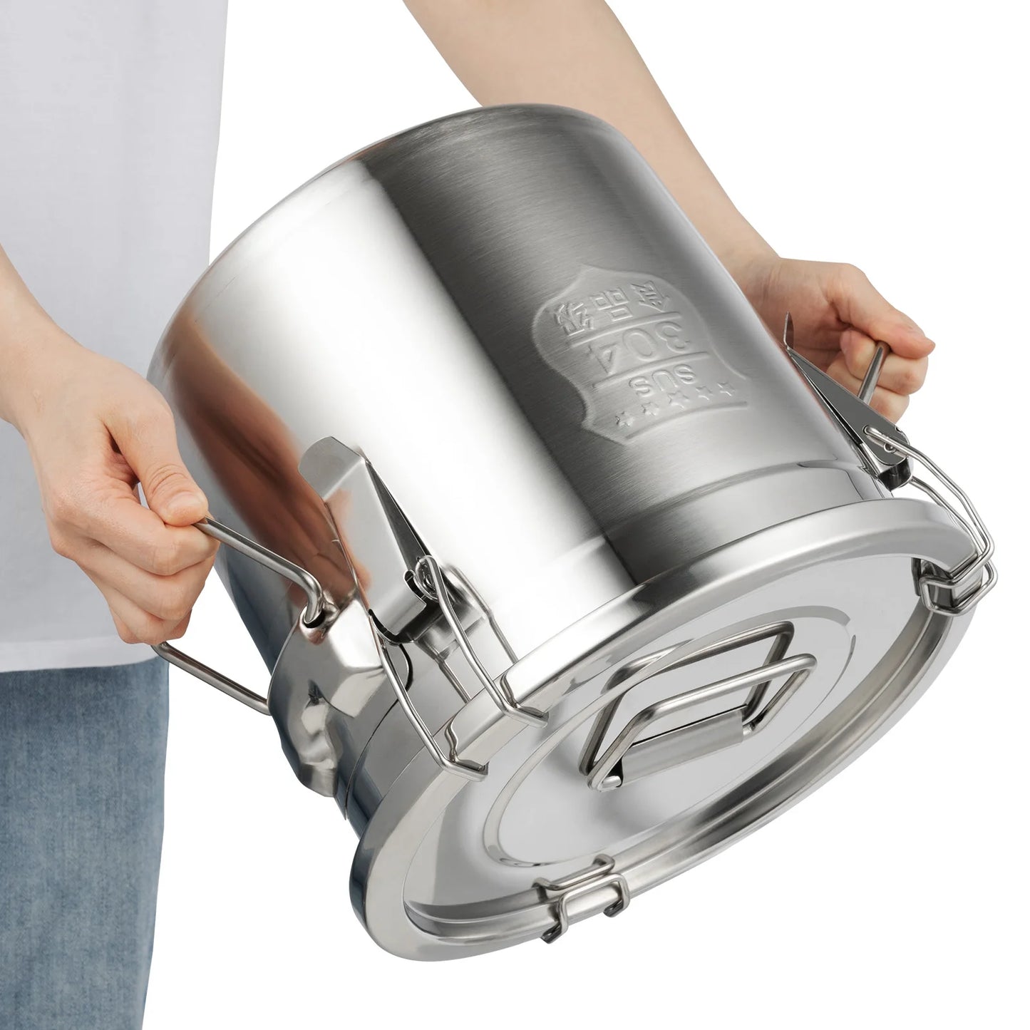 12L 304 Stainless Steel Cereal Container Metal Kitchen Rice Oil Storage Bucket Airtight Durable, Corrosion Resistant