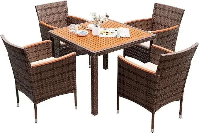 Patio Conversation Set with Acacia Wood Top,