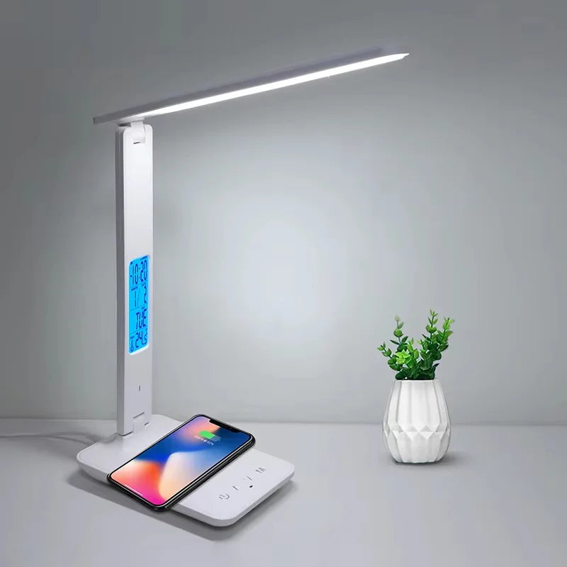 10W QI Wireless Charging LED Desk Lamp USB Charging Port Sliding Dimmable Auto Timer with Night Light Table Lamp