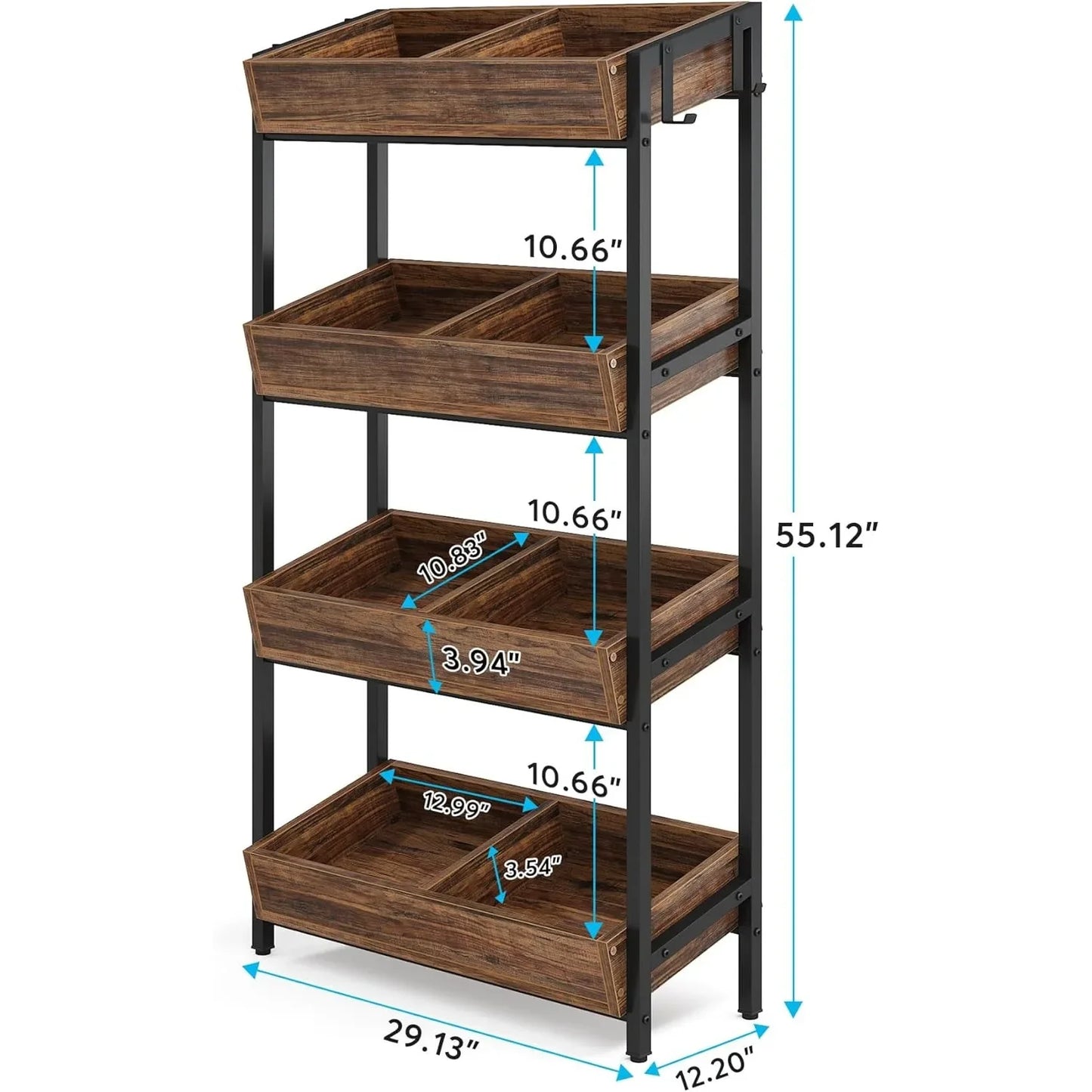 4-Tier Wooden  Display Shelf, Storage Shelving Organizer with Heavy-Duty Metal Frame