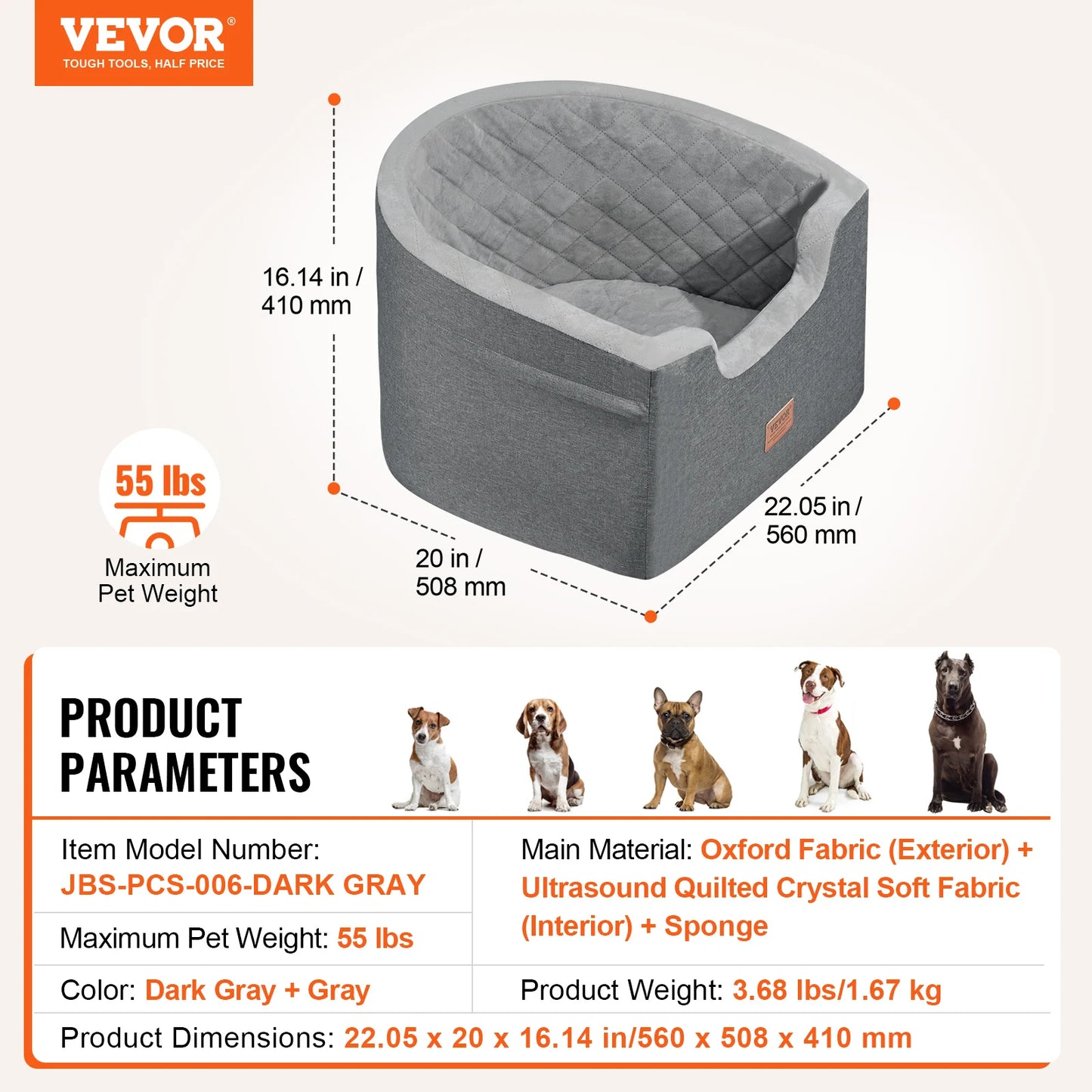VEVOR Dog Car Seat Waterproof Dog Booster Seat