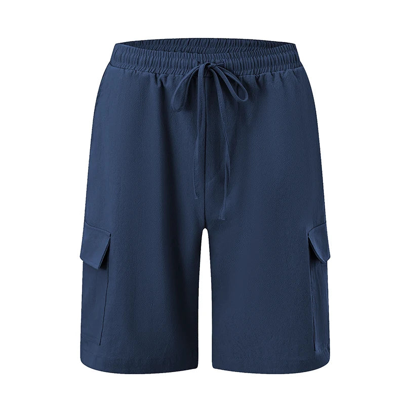 Men s Solid Color Drawstring Cargo Shorts with Pockets Loose Fit