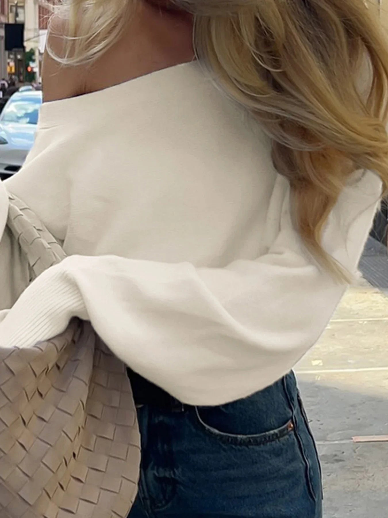 Solid Off-Shoulder Sweater Loose Slash Neck Long Sleeve Knitted Pullovers Women Autumn Winter Fashion