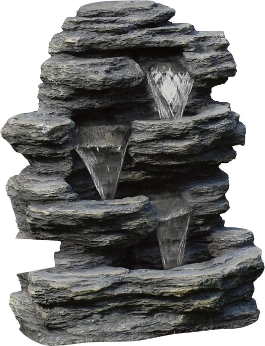 Outdoor Water Fountain With Cascading Waterfall, Natural Looking Stone and Soothing Sound for Decor on Lawn, Garden, and Patio