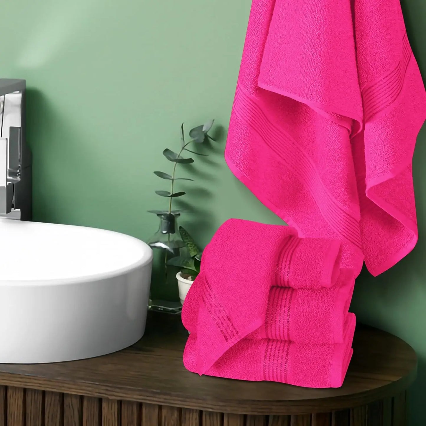 Ultra Soft 6-Pack Cotton Towel Set: 2 Bath, 2 Hand, 2 Wash Cloths - Hot Pink