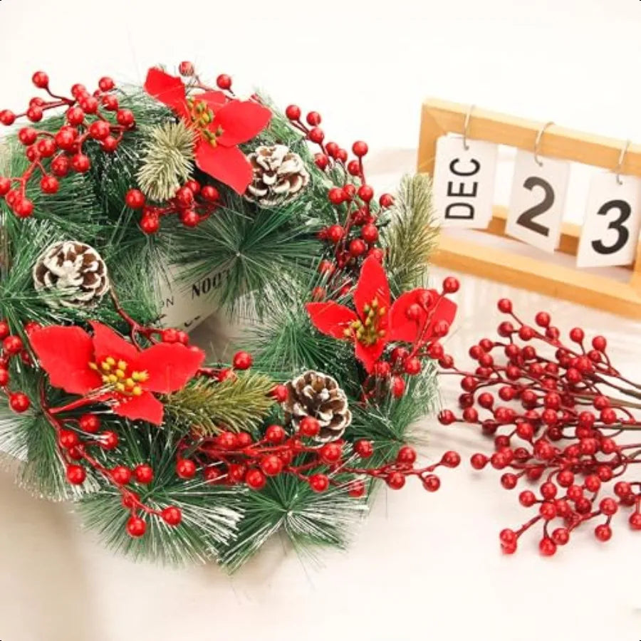 50pack Christmas Tree Decorations Artificial Berry Stems Red Berry Picks for Xmas Winter Party Holiday Flower Arrangements Home