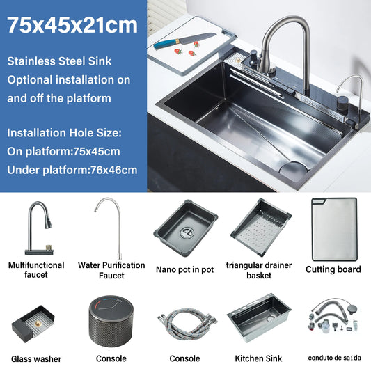 Stainless Steel Waterfall Kitchen Sink