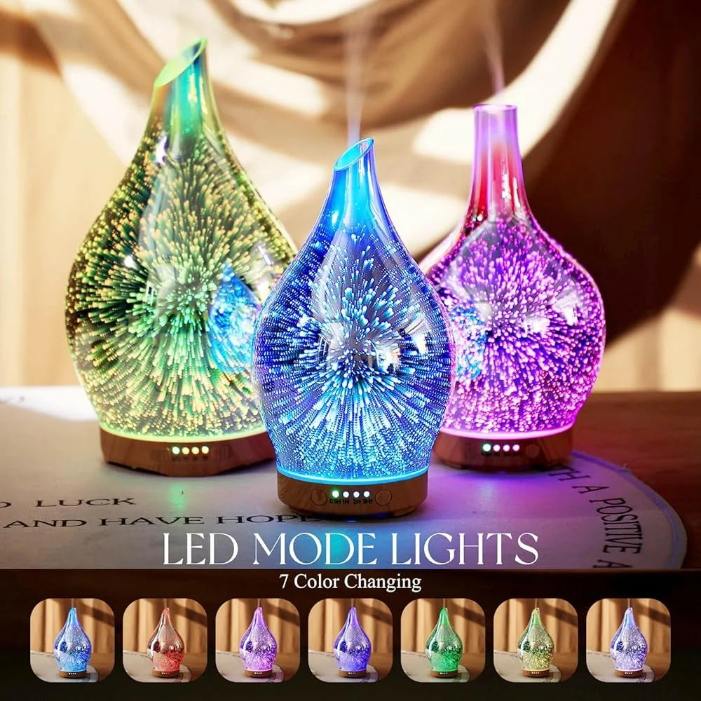 Handmade Glass Oil Diffuser 3D Aromatherapy Ultrasonic Humidifier Color Changing