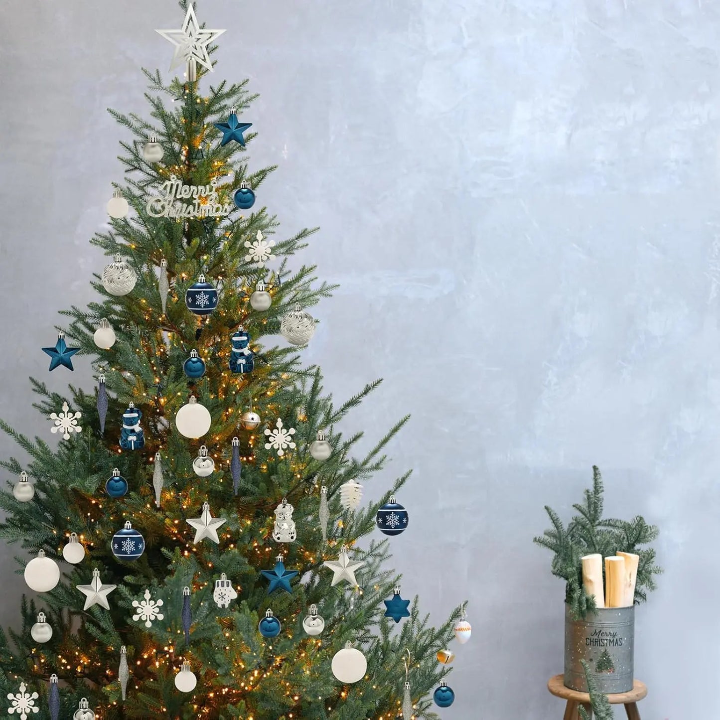 70Ct Christmas Ball Ornaments Set, 68 Pcs Shatterproof Tree Hanging Ornaments&Merry Christmas Sign&Top Tree Toppers, Xmas Decor