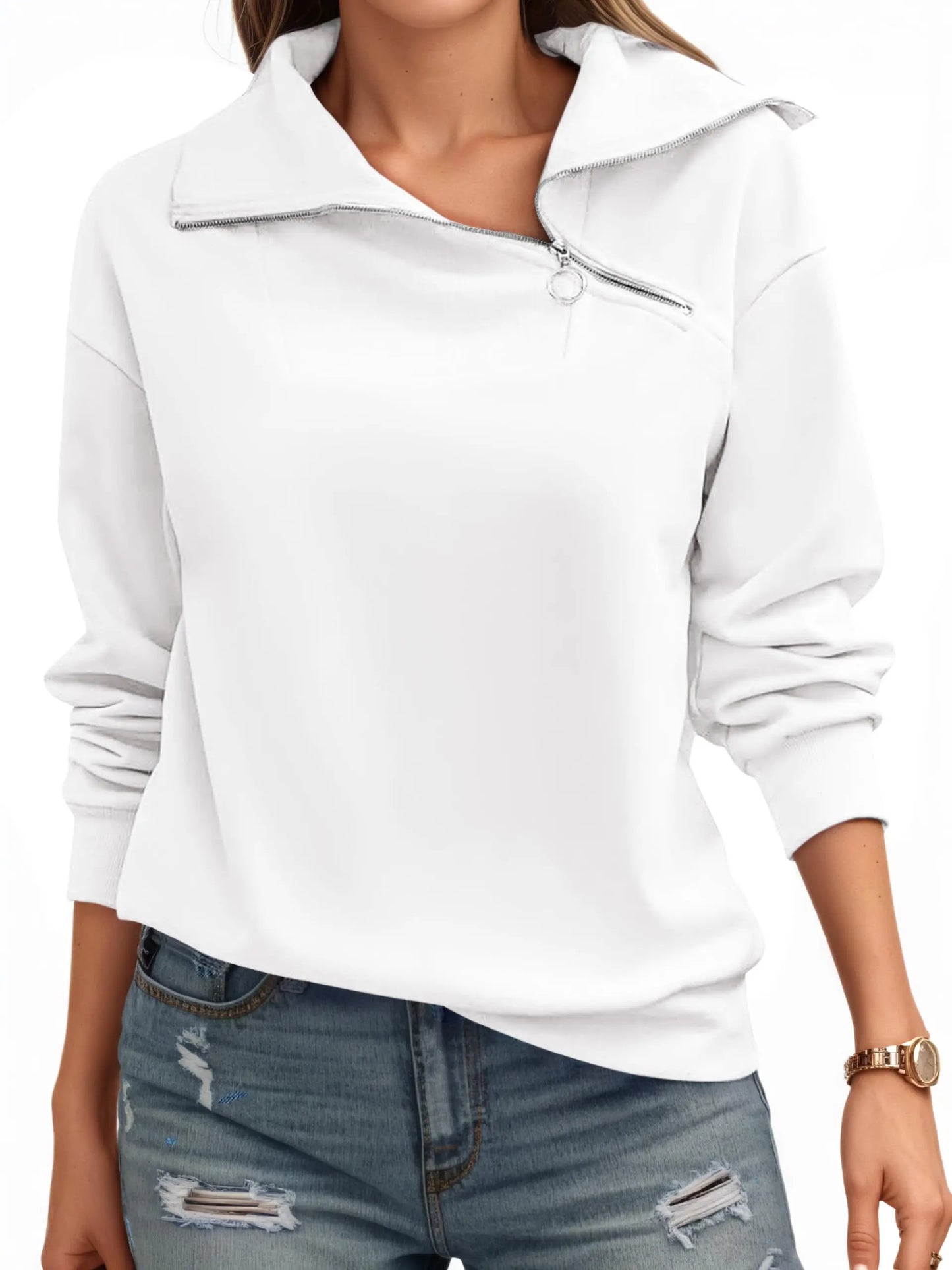 Fisoew Oversized Turtleneck Sweatshirt, Fashion Fleece Pullover Long Sleeve Casual Top, Winter Warm Zipper Hoodie T-Shirt Blouse