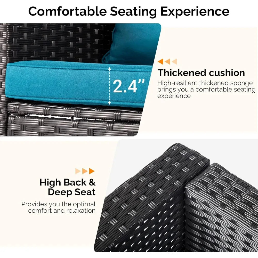 6 Pieces Wicker Patio Furniture Set, Outdoor Sectional Furniture Patio Conversation Set Space-Saving Design with Ottomans