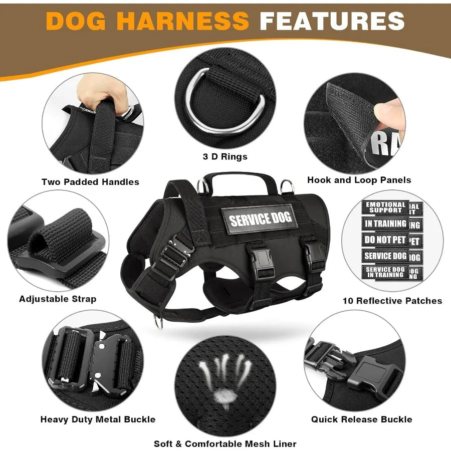 Tactical Working MOLLE Vest for MediumSized Dogs with 10 Pet Patches NoPull Heavy Duty Harness Ideal for Training Walking