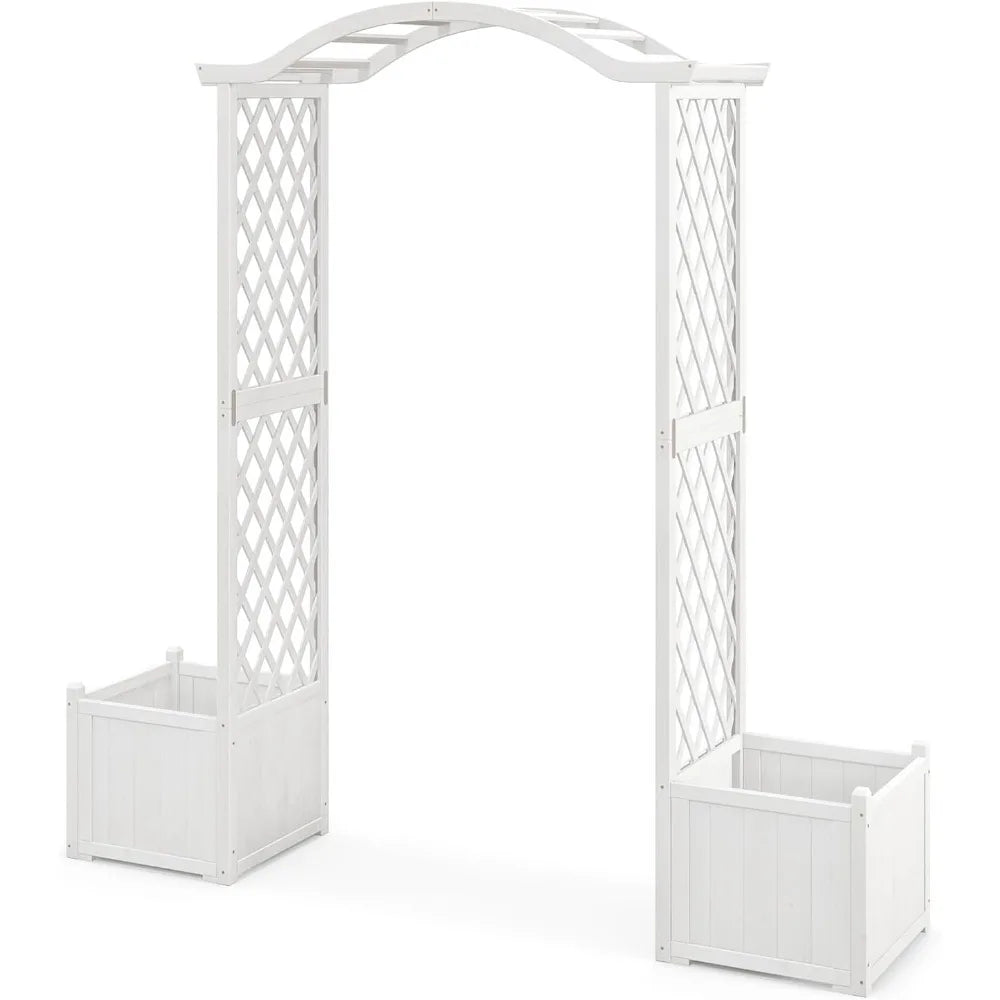 Wooden Garden Arbor with Planter - Outdoor Arbor Trellis for Climbing Plants, Roses, Vines