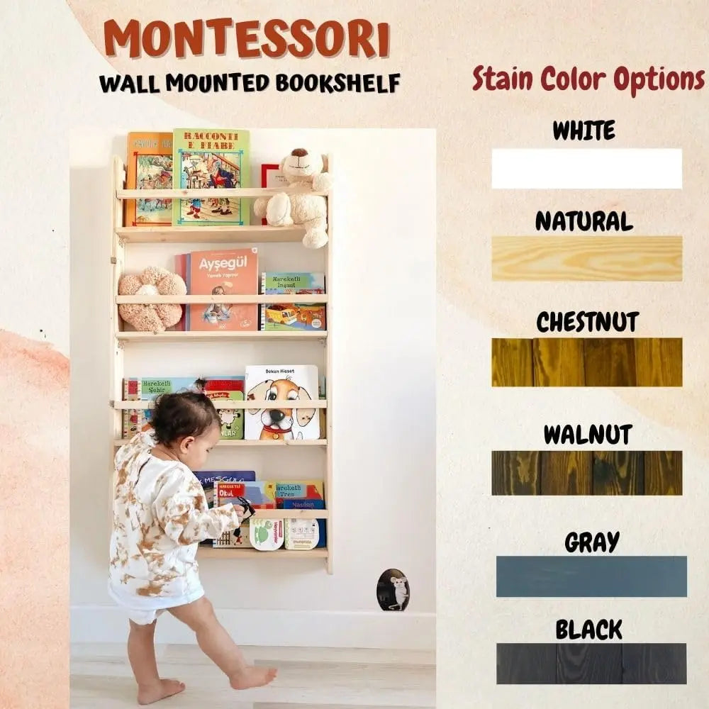 Wall Mounted Montessori Kids Bookshelf,