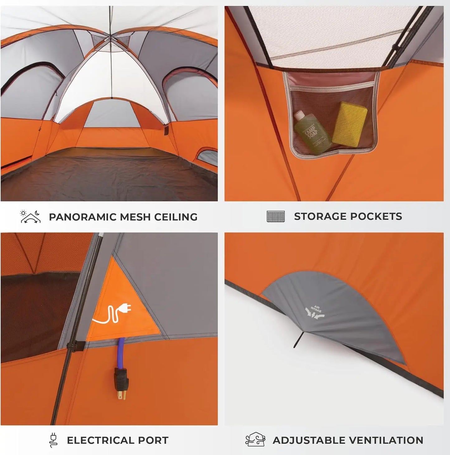 Family Camping Tent for 3-9 People, Dome Design with Gear Loft and Water-Resistant Features