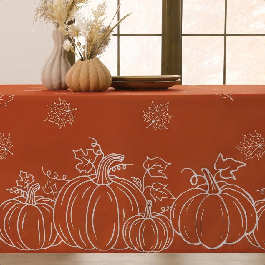 Fall Tablecloth Rec 60x84 Inch Thanksgiving Autumn Harvest Orange Rust Pumpkin Maple Leaf Decoration Table Cloths Stain Resista