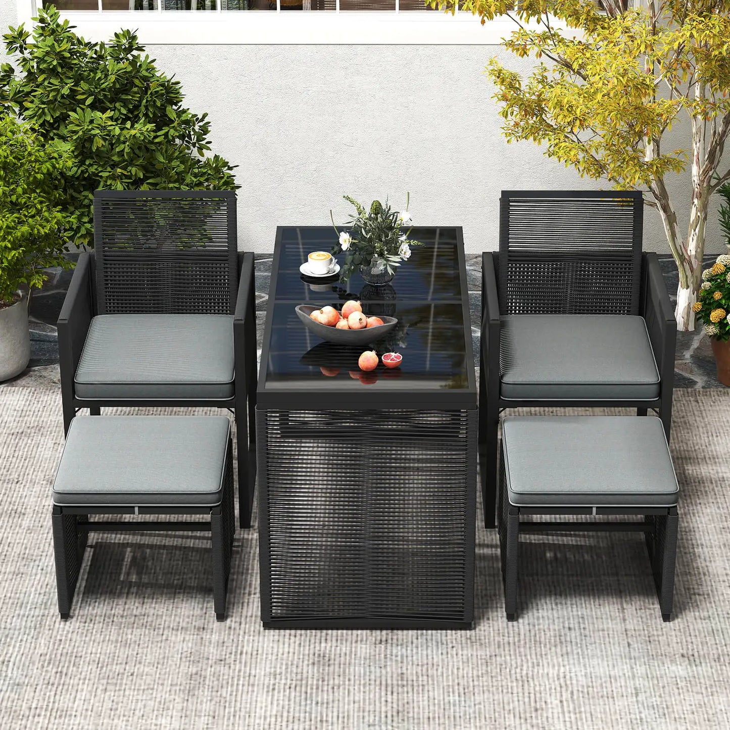 5 Pieces PE Wicker Patio Dining Set Outdoor Conversation Set with Cushions