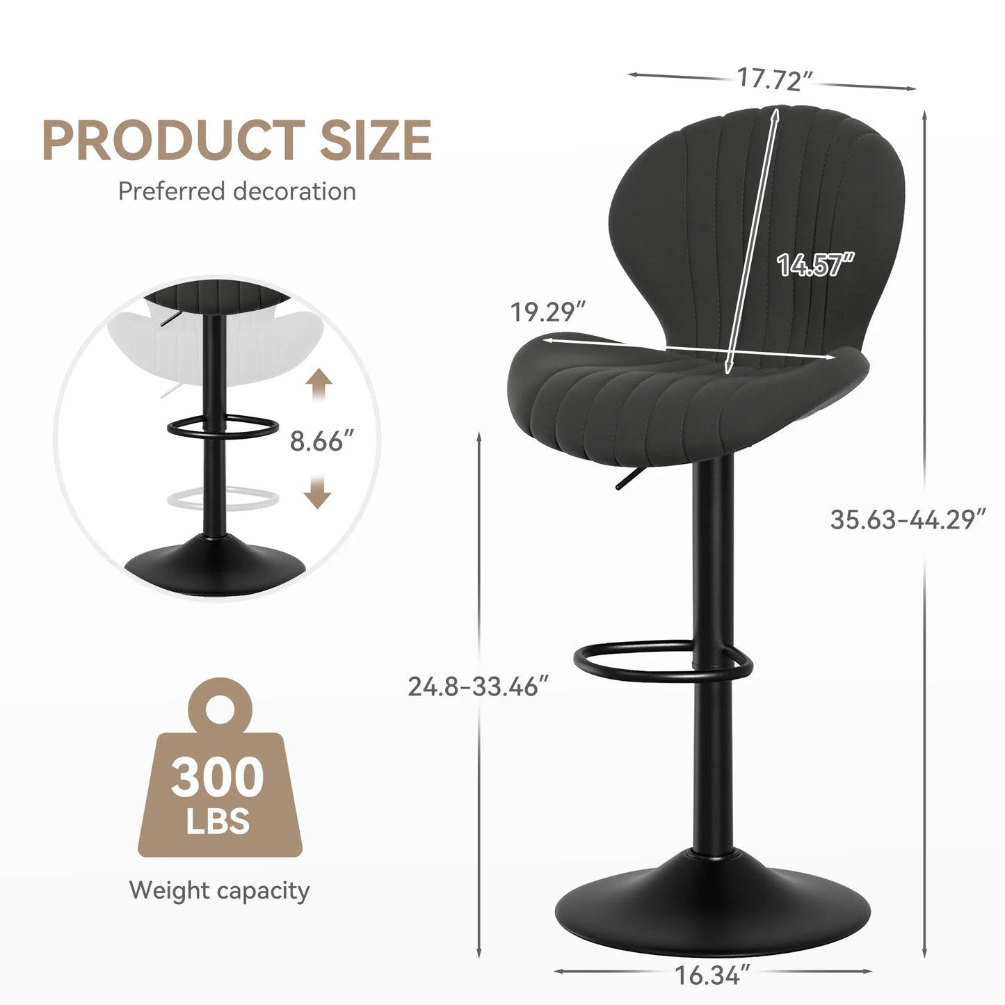 2 Pcs Set Backrest Bar Stools Luxury