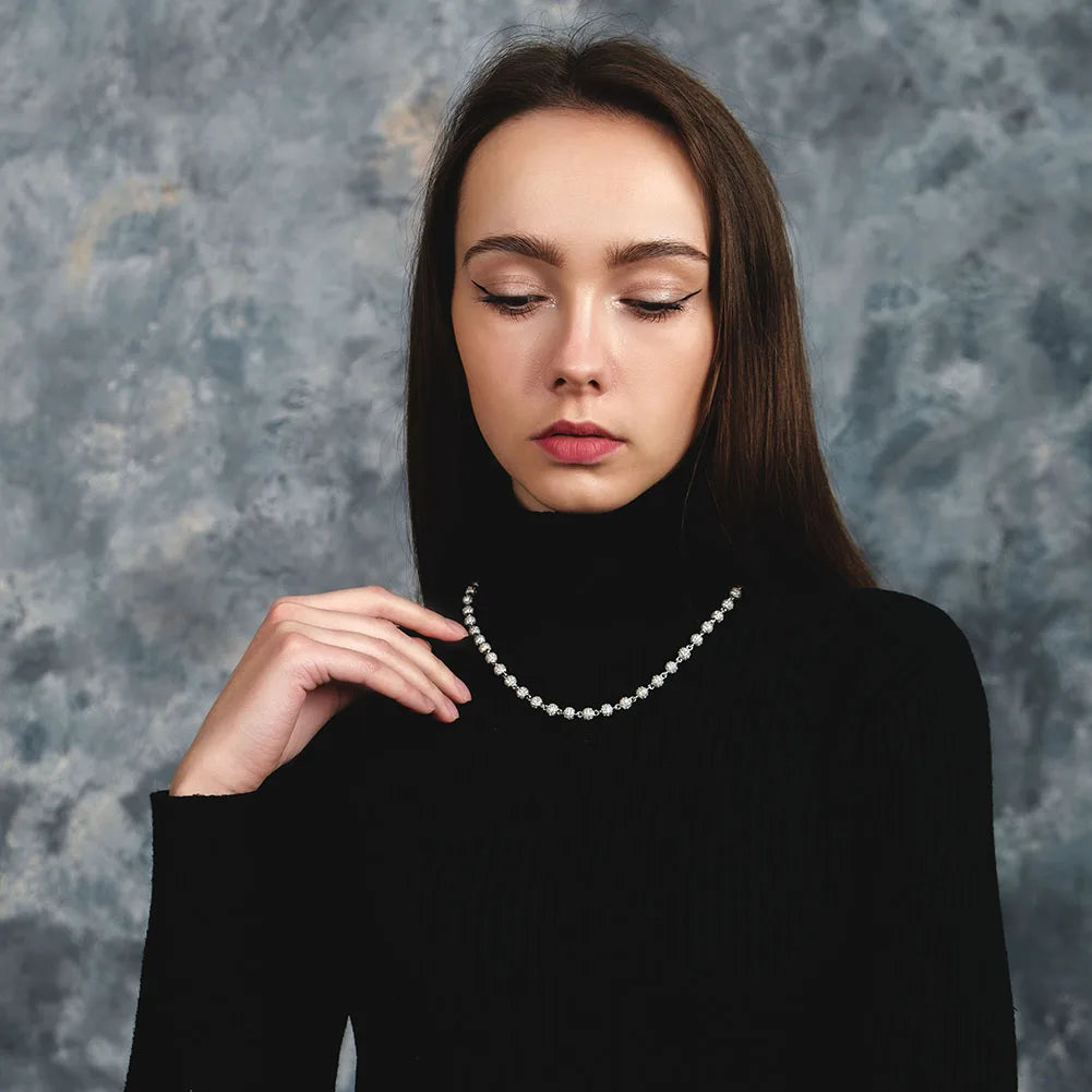 TOPGRILLZ 6mm8mm Iced Ball  Chain Choker Necklace Hip Hop Charm Necklace Iced Out Cubic Zirconia  Hip Hop Bling Jewelry For Gift