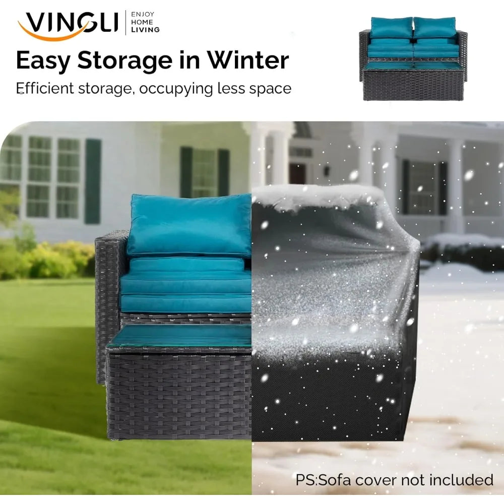 6 Pieces Wicker Patio Furniture Set, Outdoor Sectional Furniture Patio Conversation Set Space-Saving Design with Ottomans