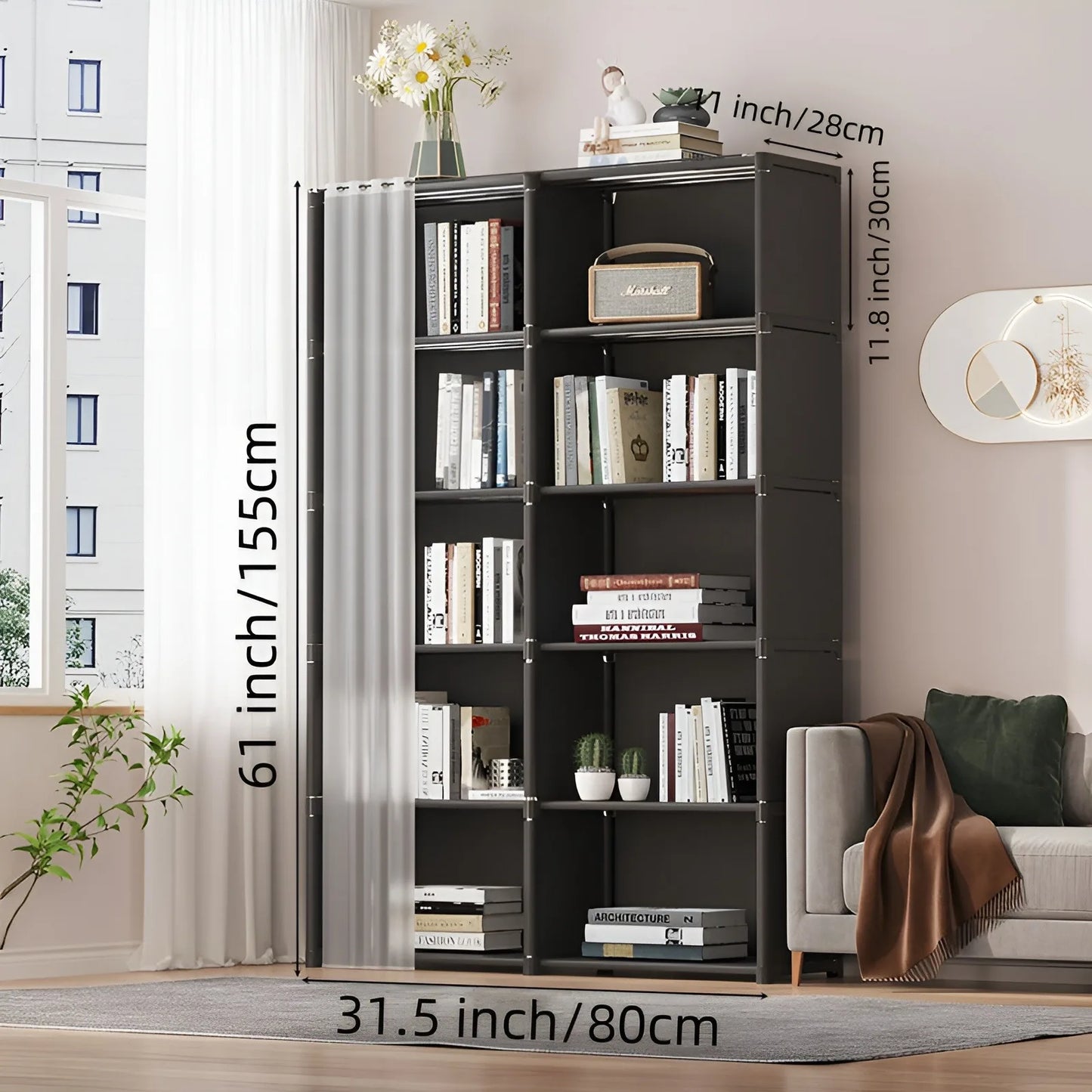 6-Layer Double Row Storage Rack with Curtain