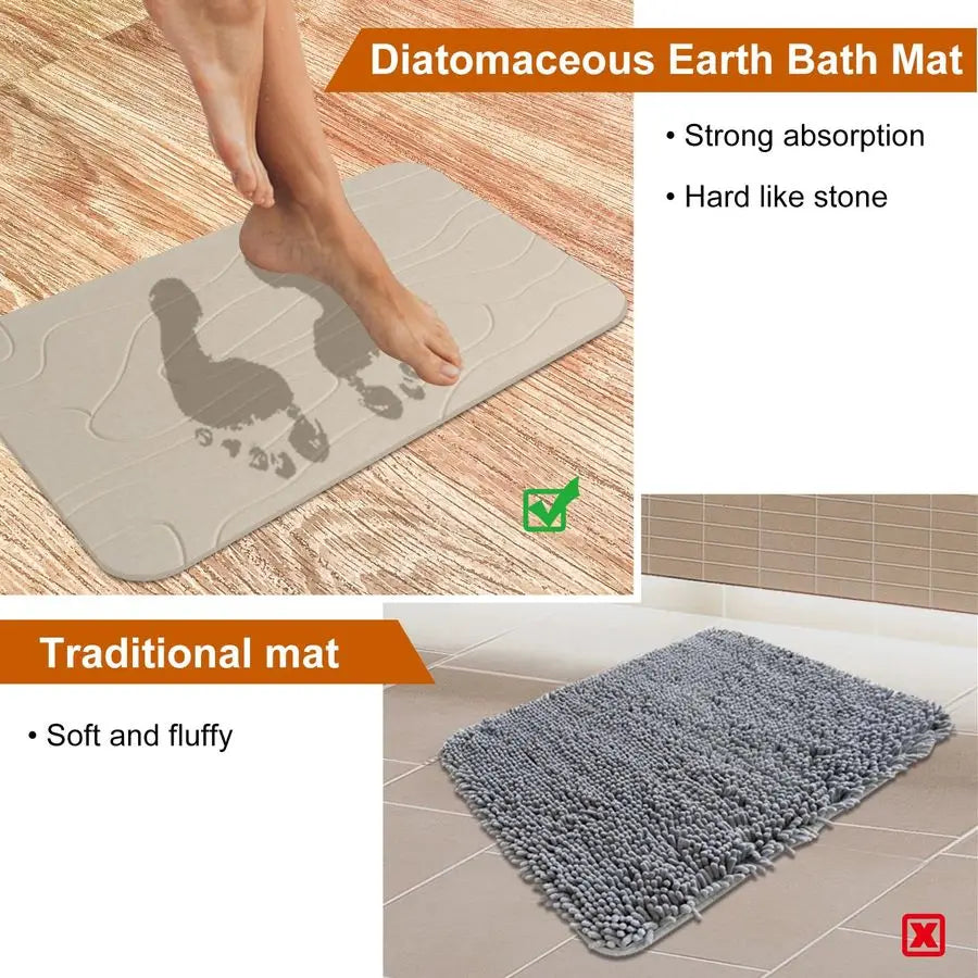 Pack Diatomaceous Earth Shower Mat, Stone Bath Mat, Nonslip Super Absorbent FastDrying Hard Bath Mat for Bathroom Shower Floor,