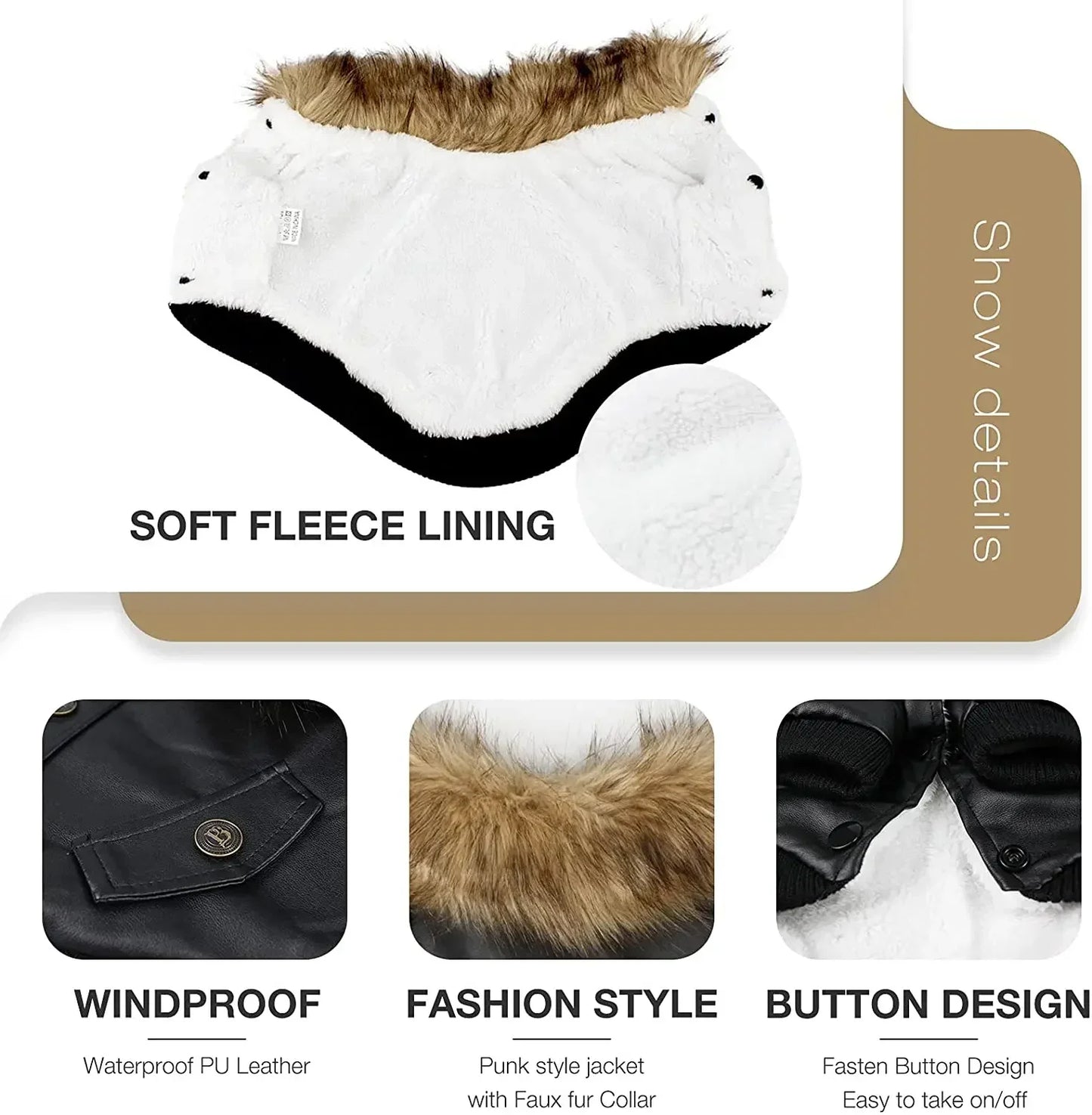 Coat Medium Dog winter Leather pets for dog Waterproof Small Dogs Winter Dog