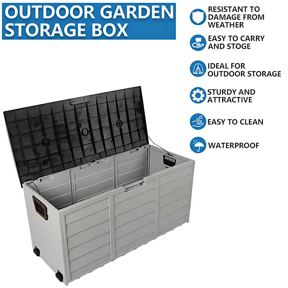 260L Outdoor Garden Large Capacity Storage Box With Lid Lockable Thickened Waterproof Storage Deck Box For Garden Tools, Black