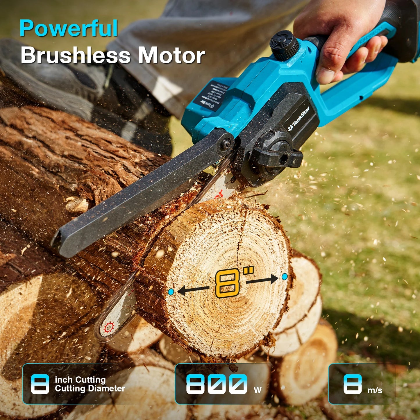TaskStar 2-in-1 Electric Pole Saw 8" Cordless Chainsaw&Telescopic Pole 15Ft Max Reach High Branch Pruning Tool 2 4.0Ah Batteries
