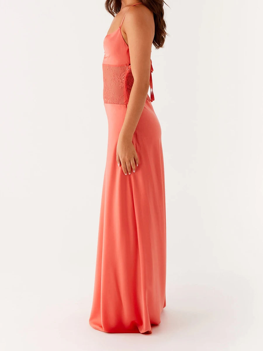 Elegant Floral Embroidered Maxi Dress with  Adjustable Spaghetti Straps
