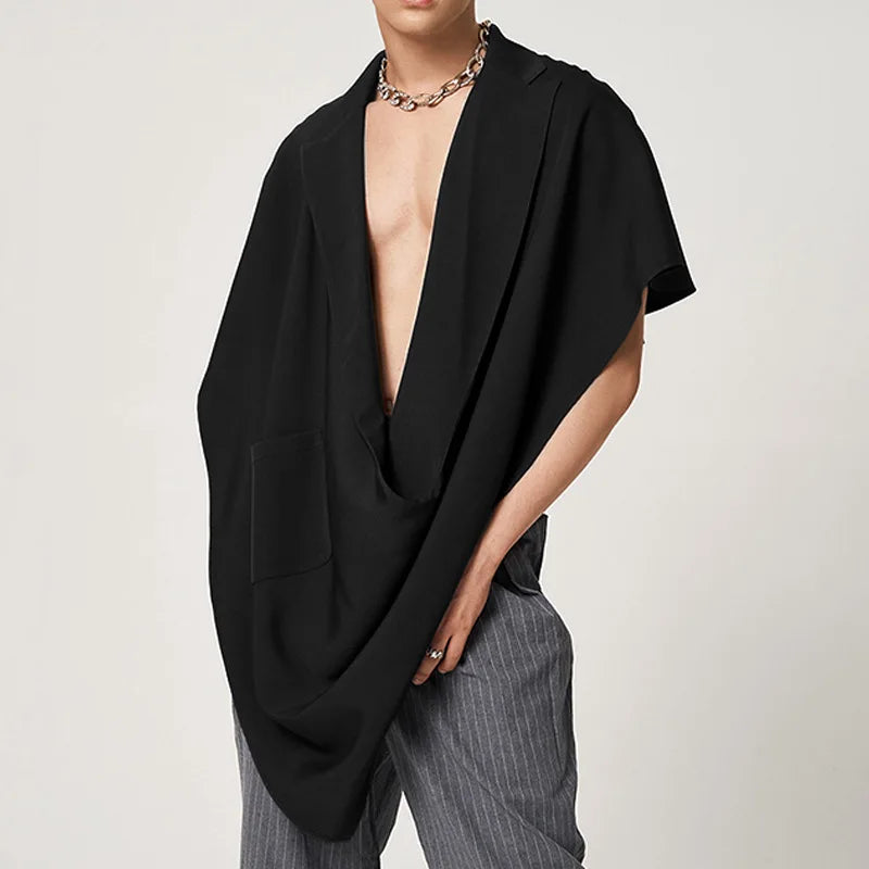 Men Turn-Down Collar Poncho Solid Color Fashion