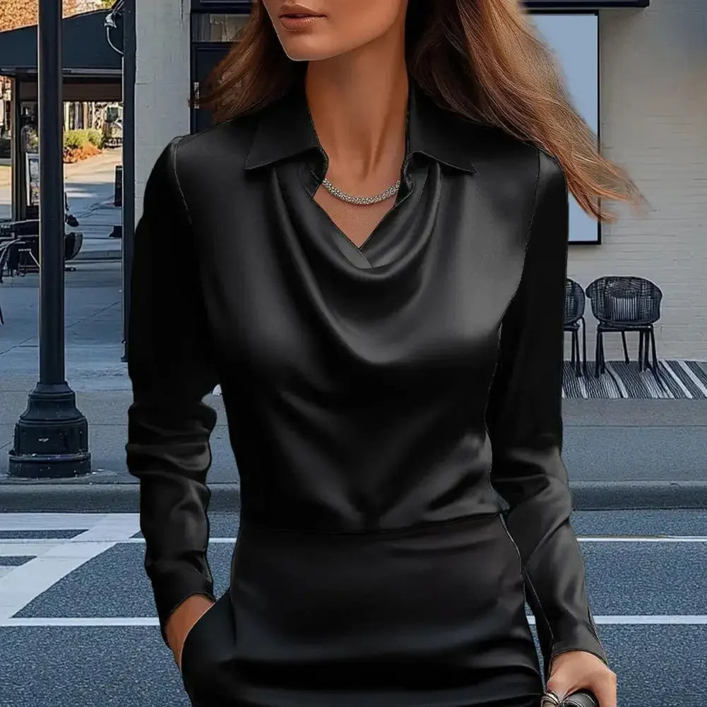 Satin Women Shirt Vintage Long Sleeve Blouse Women Silk Elegant Womens Tops  Luxury Shirt