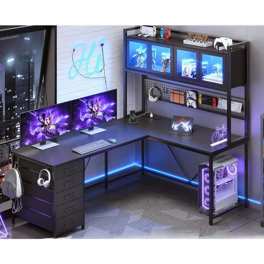 L Shaped Computer Desk with Hutch